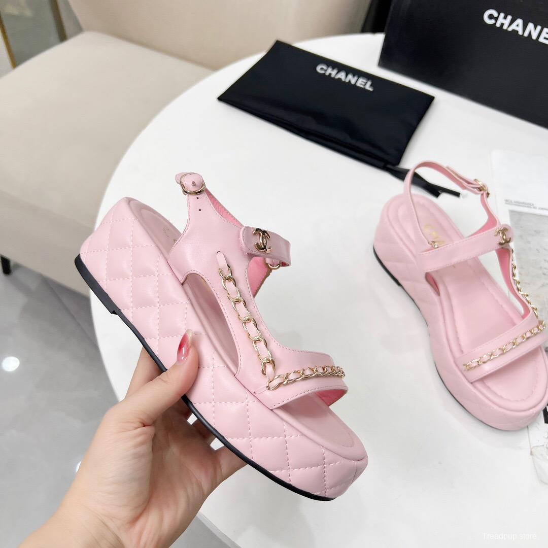 2025 Women Chanel Pink Leather Sandals LY00260
