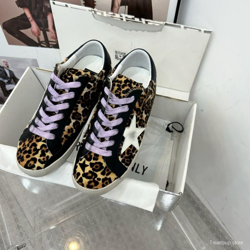 2025 Women GGDB Leopard Black White Leather Suede Sneakers