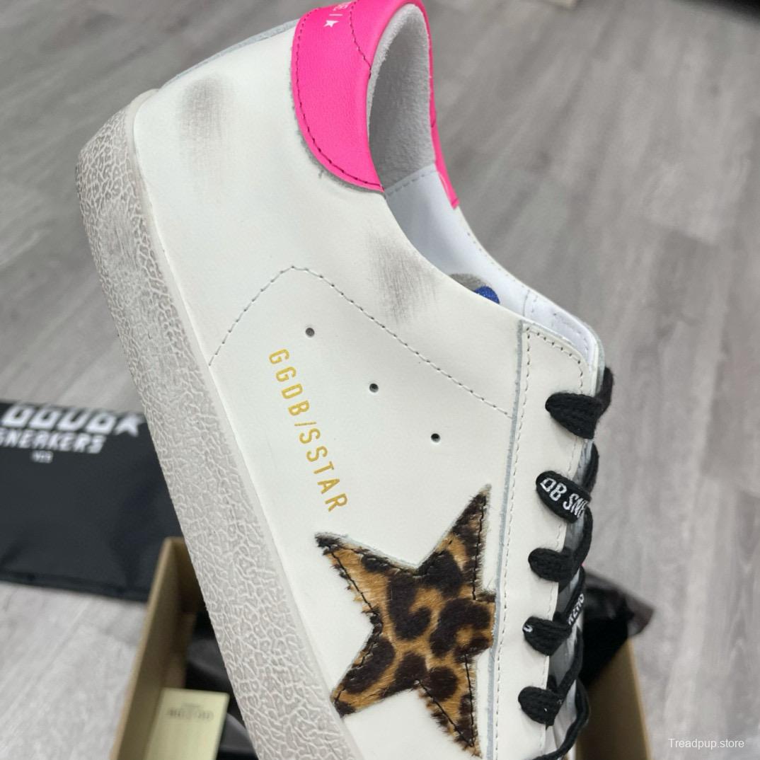 2025 Women GGDB White Pink Leopard Print Leather Sneakers