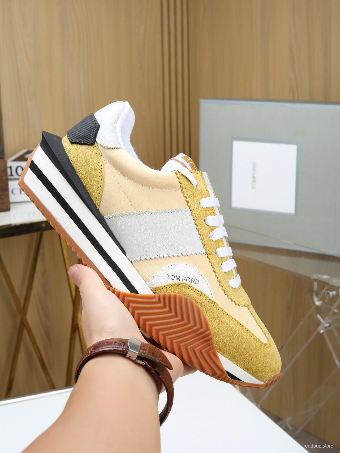2025 Unisex TOM FORD Yellow White Grey Suede Leather Sneakers LY00360(F)/LY00370(M)