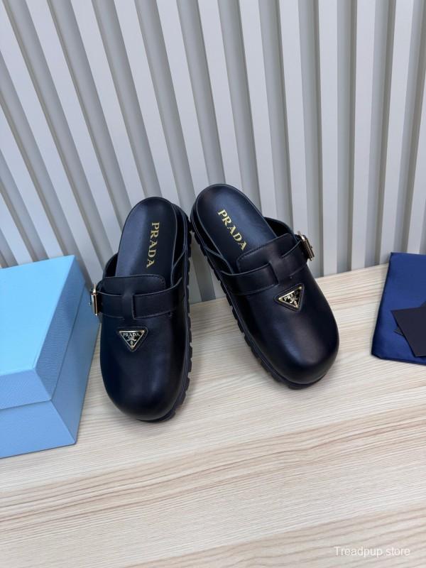 2025 Slippers Prada Black Leather Slippers