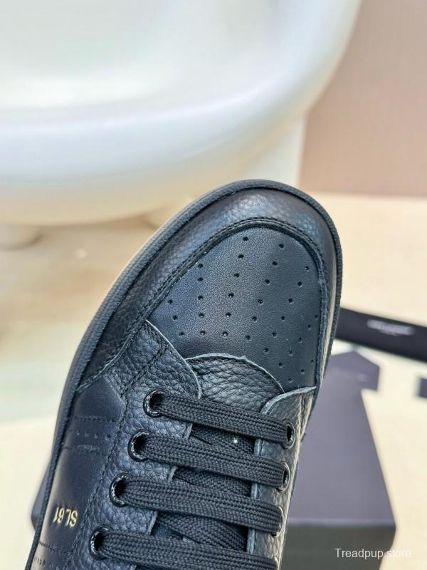 2024 Unisex Yves Saint Laurent Black Silk Grain Leather SL61 Casual Series Perforated MJ00350