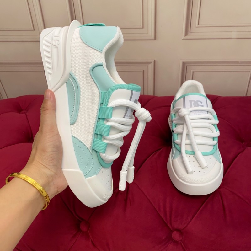 2025 Women Dolce & Gabbana White Mint Leather Mesh Sneakers