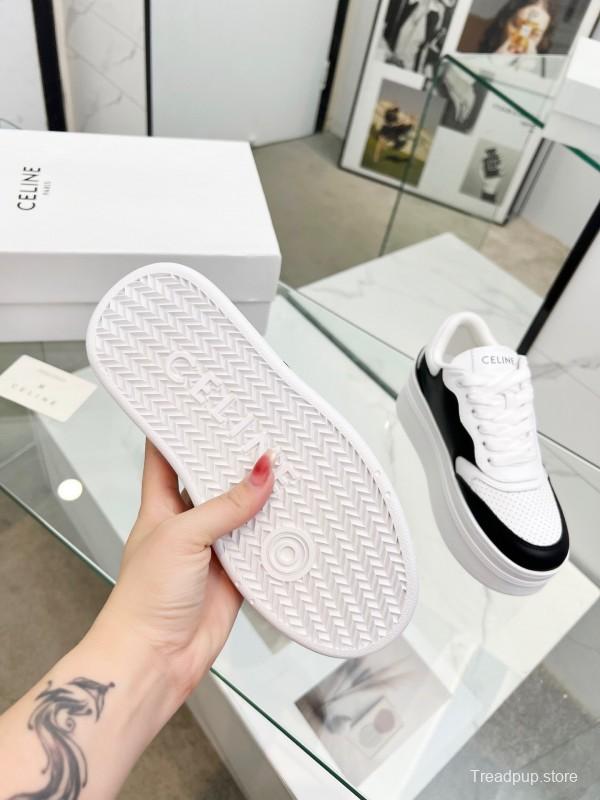2025 Women CELINE Black White Leather Sneakers KFY00270