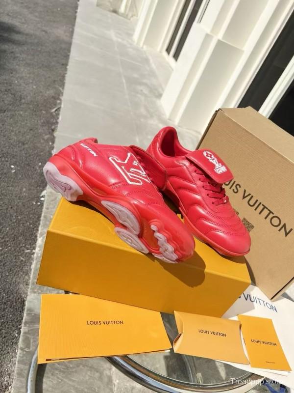 2025 Unisex Louis Vuitton Red Leather Sneakers MJ00380