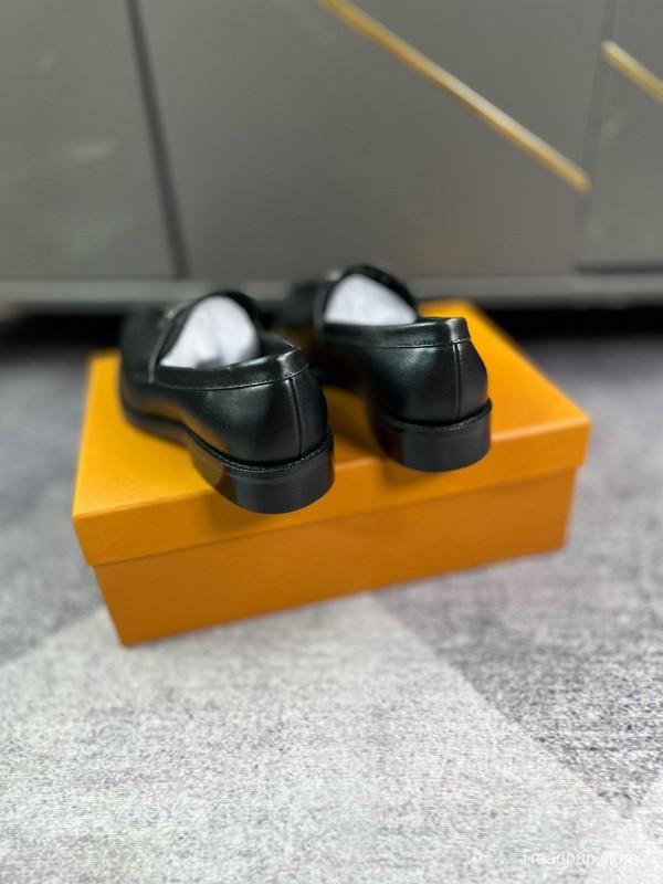 2024 Men Louis Vuitton Black Leather Loafers MJ00290