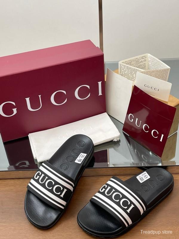 2025 Gucci Black White Rubber Slippers LY00175