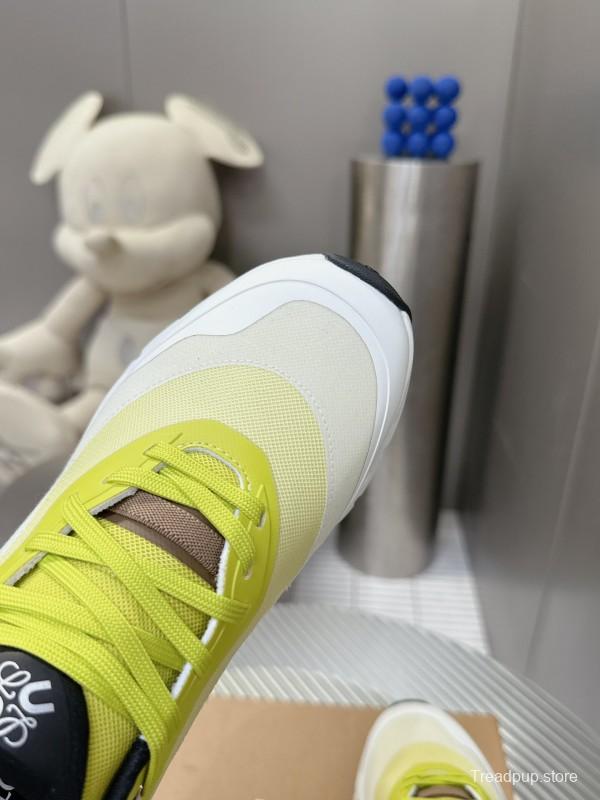 2025 Unisex Loewe Yellow White Black Mesh Leather Sneakers