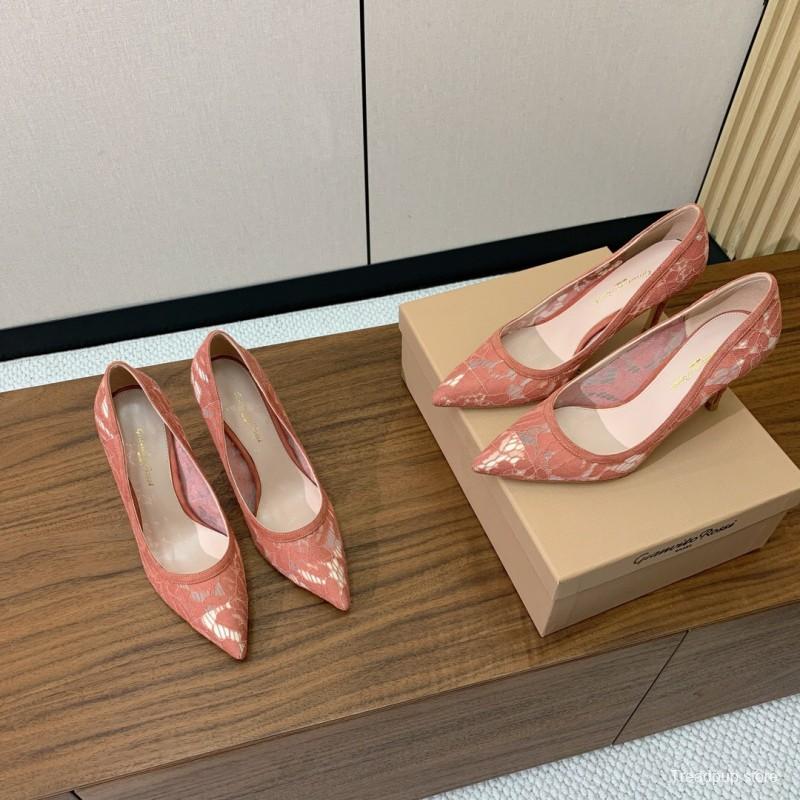 2025 Women Gianvito Rossi Pink Lace Leather Pumps