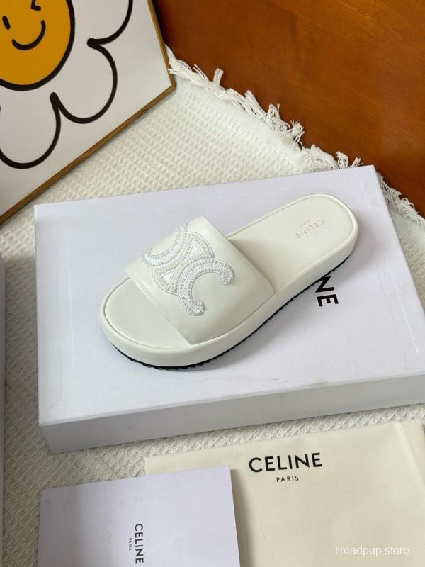 2025 CELINE White Leather Slippers