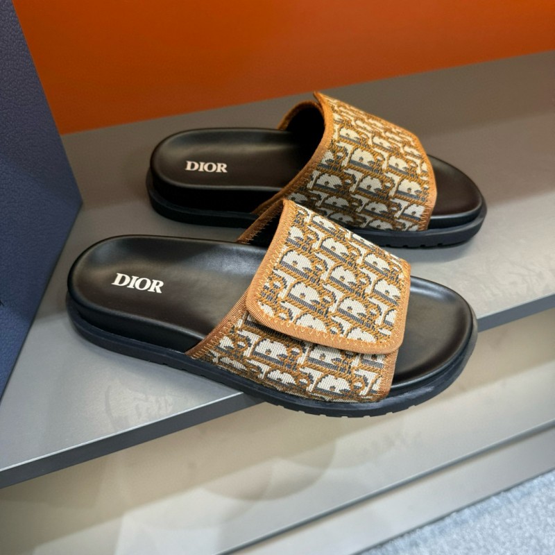 2024 Slippers Dior brown beige jacquard leather Slippers MJ00180
