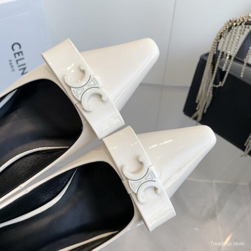2025 Women Celine White Calfskin Pointed Toe Pumps KFY00330