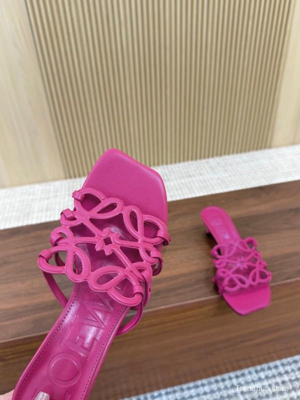 2025 Women Loewe Pink Leather Heeled Sandals LY00210