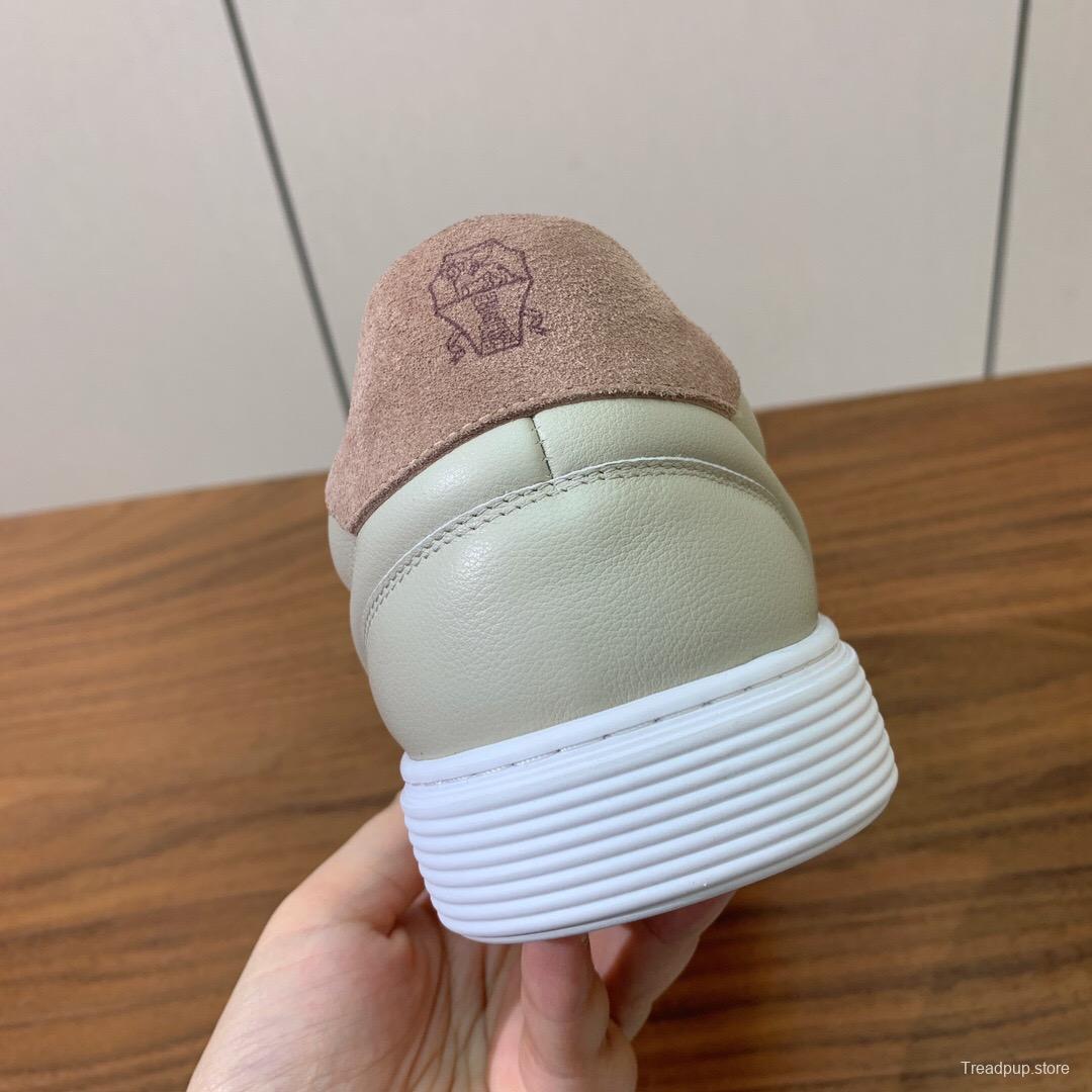 2025 Unisex Brunello Cucinelli Light Grey Leather Casual Sneakers Handcrafted KFY00310