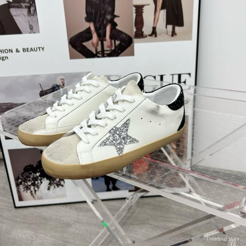2025 Women GGDB White Black Silver Leather Suede Sneakers
