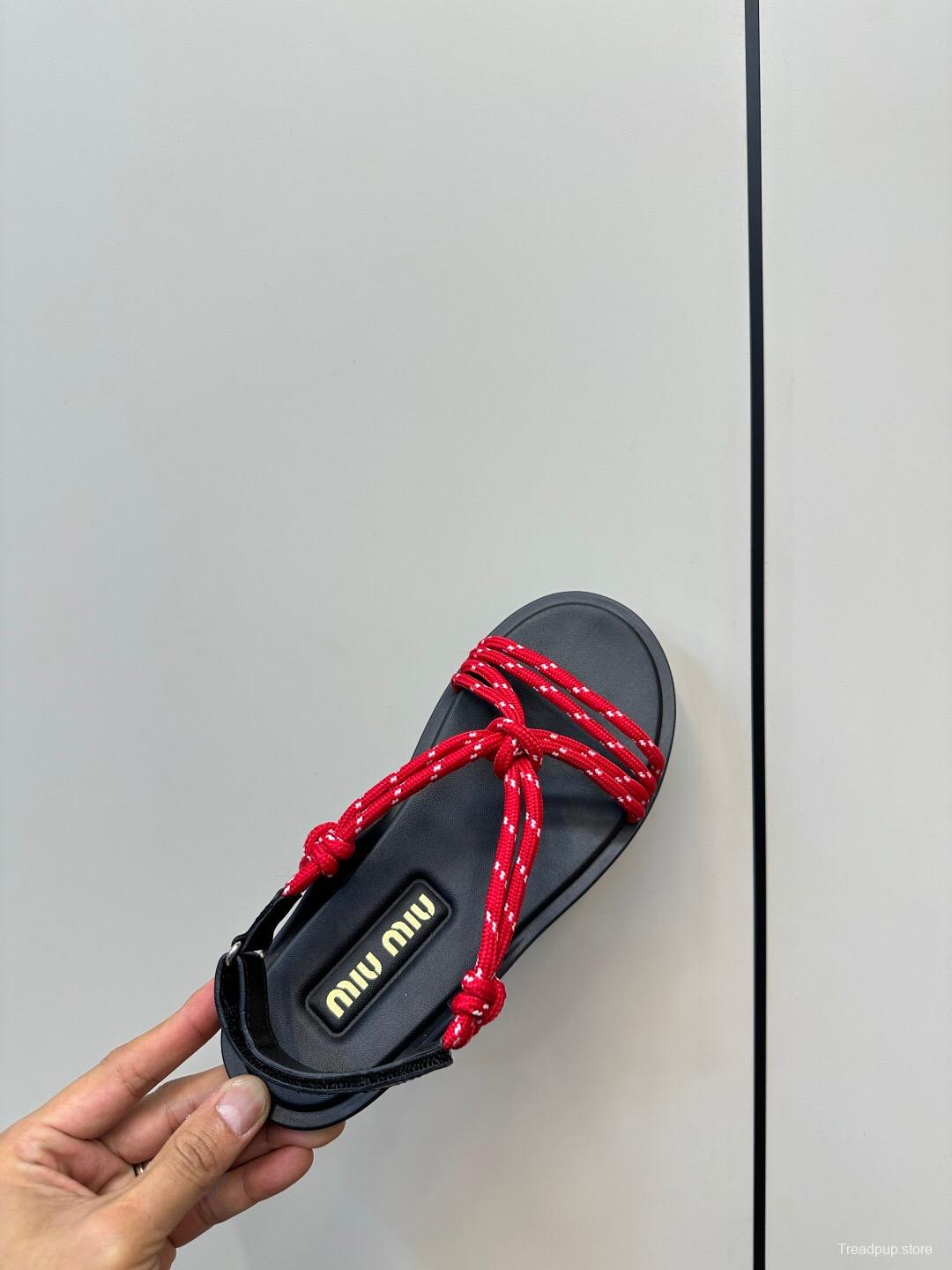 2025 Women Miu Miu Red Rope Leather Sandals LY