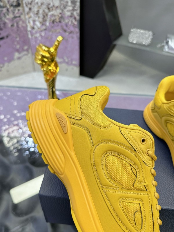 2024 Unisex Dior Yellow Mesh Leather Sneakers