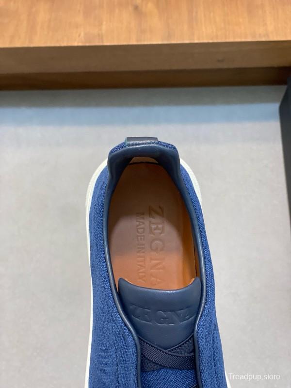 2024 Men Ermenegildo Zegna Blue Calfskin Pelletessuta Sneakers MJ00280