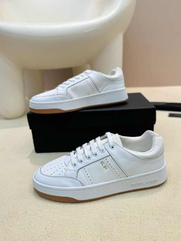 2024 Unisex Yves Saint Laurent White Silk Leather Sneakers SL61 MJ00350