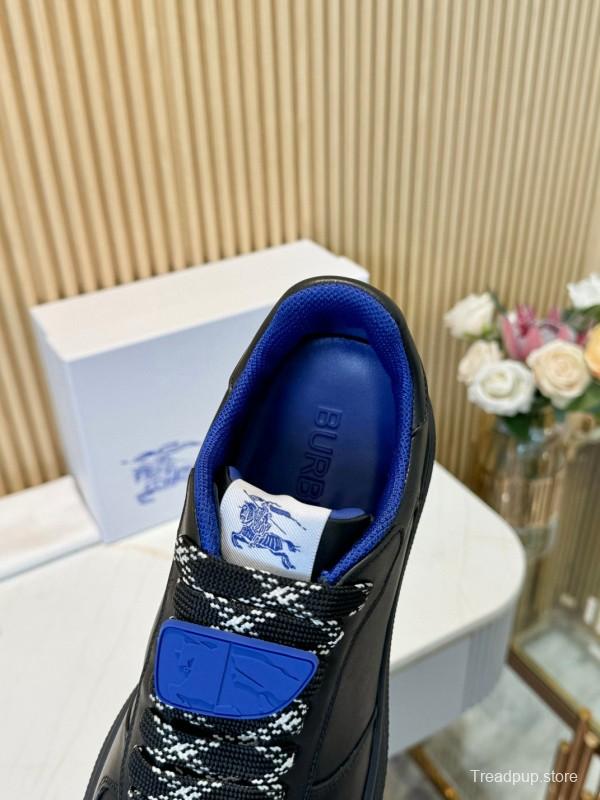 2024 Men BURBERRY Black Blue Calf Leather Sneakers MJ00330