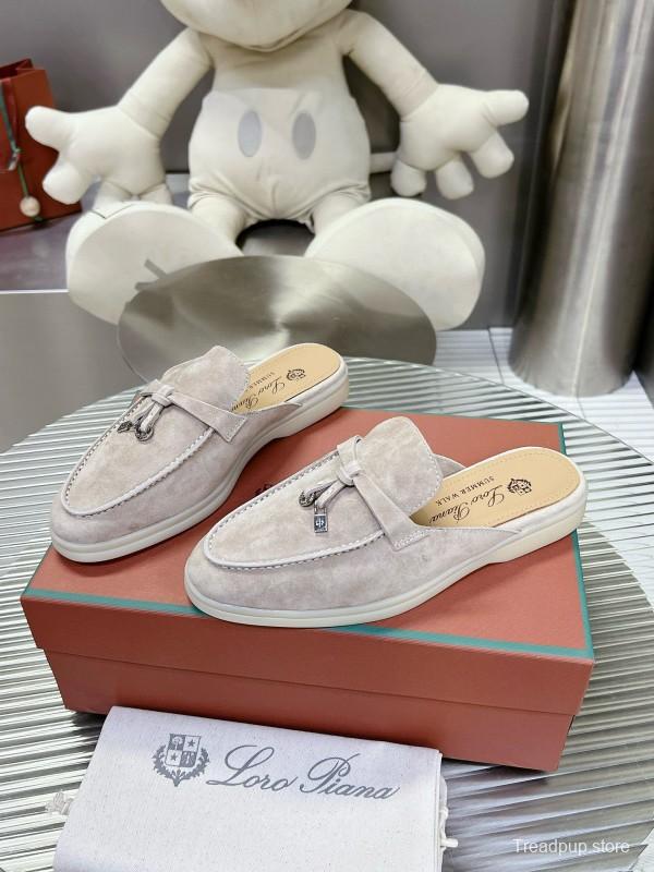 2024 Slippers Loro Piana Light Gray Suede Loafers MJ00270