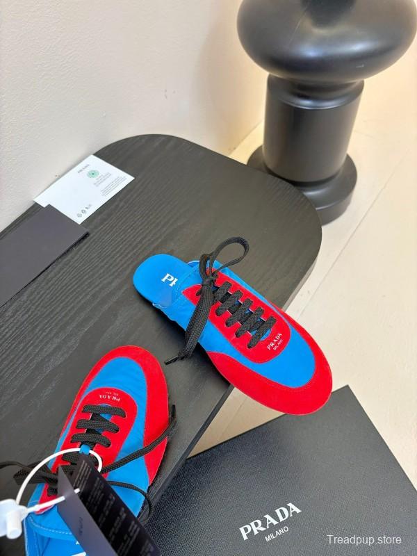 2025 Women Prada Blue Red Suede Leather Sneakers