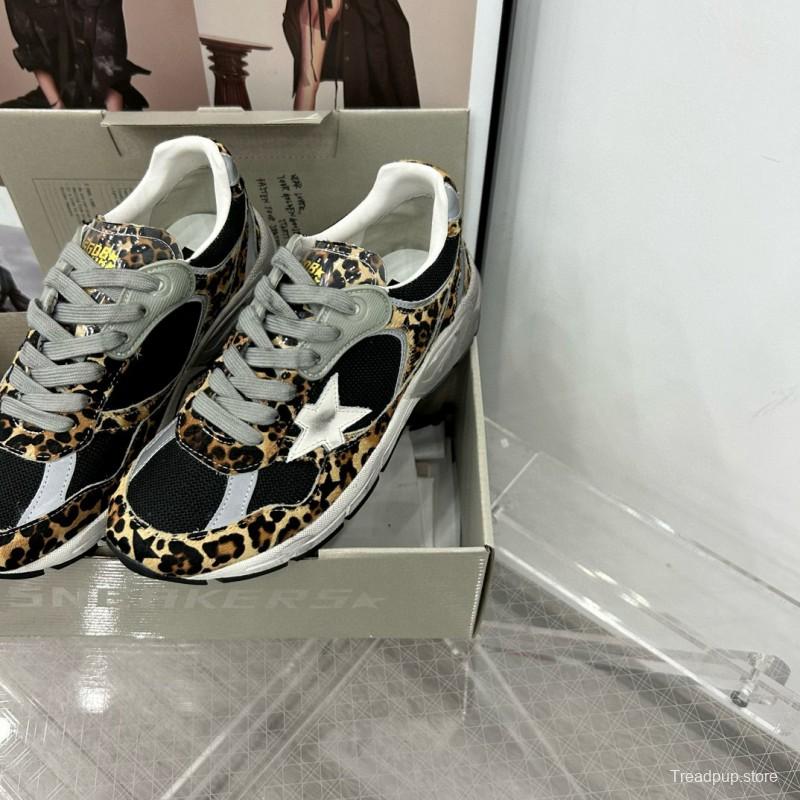 2024 Women GGDB Leopard Black Grey Mesh Leather Sneakers