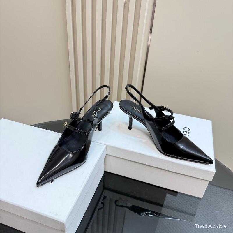 2025 Women CELINE Black Patent Leather Slingback Heels