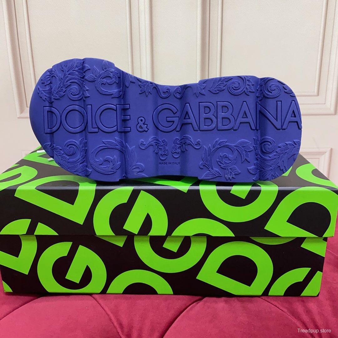 2025 Unisex Dolce & Gabbana White Blue Silk Leather Sneakers Exclusive Craft LY00330(F)/LY00340(M)