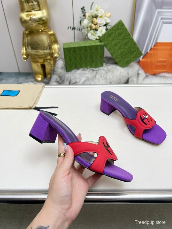 2025 Gucci Purple Red Leather Slippers MJ00190