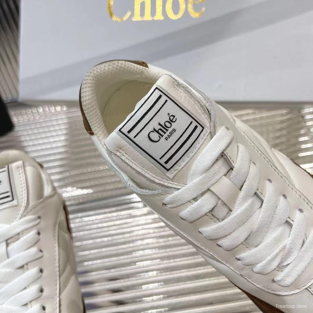 2025 Women Chloé White Brown Leather Suede Sneakers LY00300