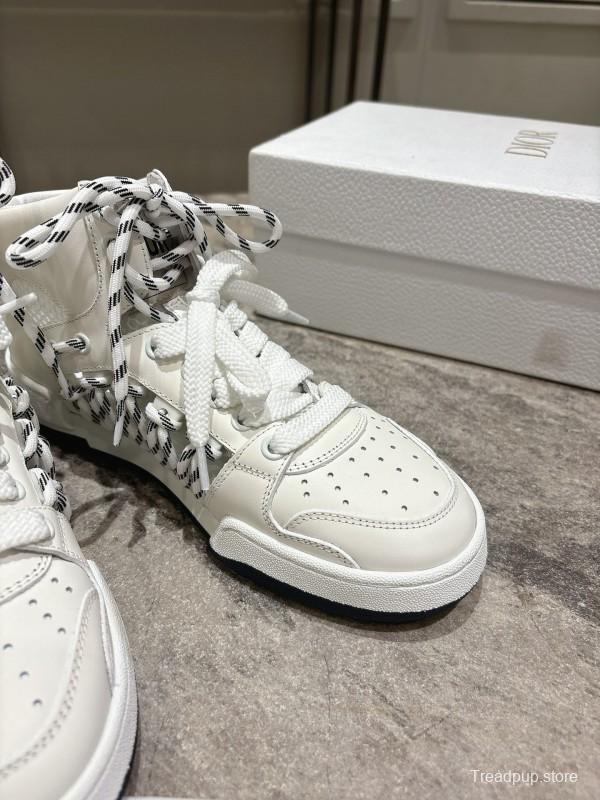 2025 Women Dior White Leather Mesh High-top Sneakers