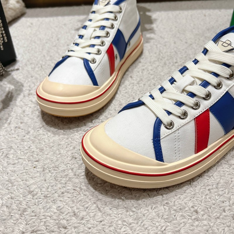 2025 Unisex Bottega Veneta White Blue Red Canvas Lambskin Sneakers Hand Painted LY00