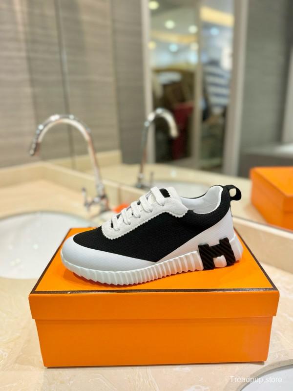 2024 Unisex Hermès Black White Imported Silk Calf Suede Sneakers MJ00320