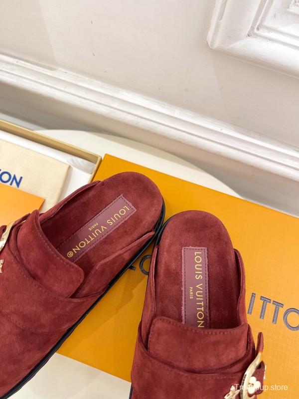 2025 Women Louis Vuitton Burgundy Suede Mule COSY COMFORT KFY00300(F)