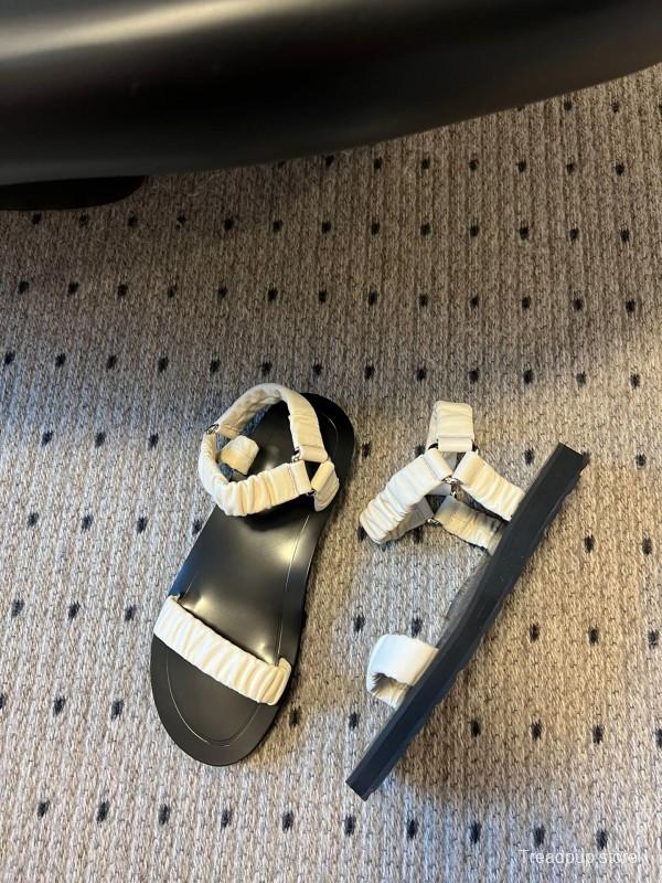 2025 Women The Row White Leather Flat Sandals