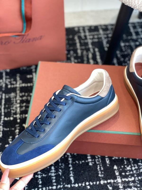 2024 Unisex Le Parmentier Blue Navy Leather Suede Plimsolls MJ00320