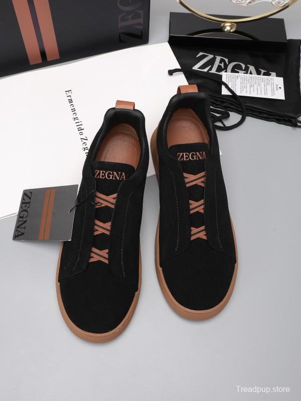 2024 Men Ermenegildo Zegna Black Brown Suede Leather Sneakers MJ00240