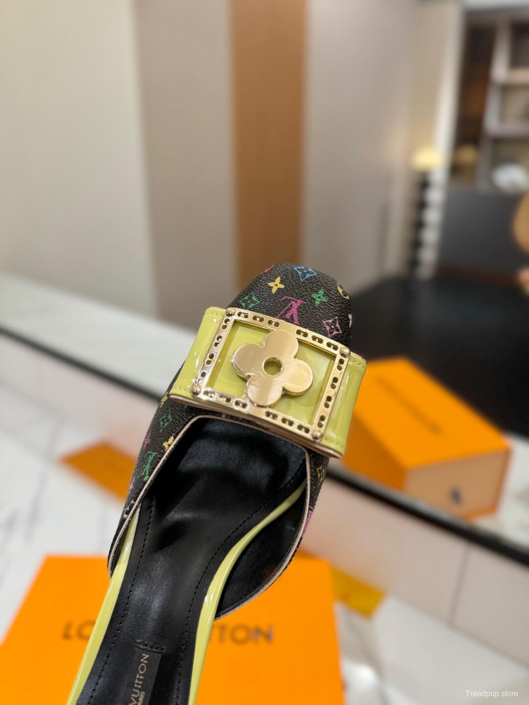 2025 Women Louis Vuitton Black Multicolor Canvas Leather Mules Buckle KFY00320