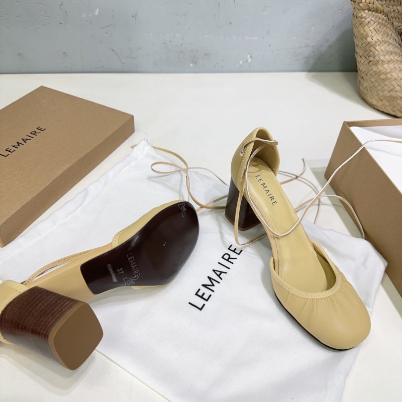 2025 Women LEMAIRE Pale Yellow Lambskin Mary Jane Heeled Shoes