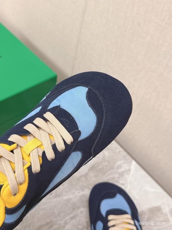 2025 Unisex Bottega Veneta Blue Yellow Nylon Suede Sneakers KFY00290