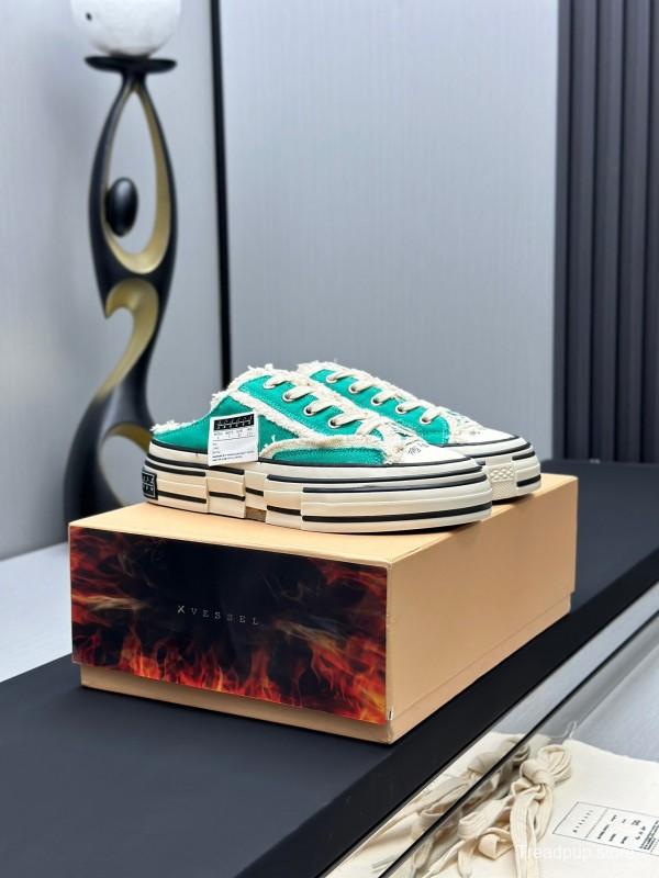 2025 Unisex XVESSEL Green White Canvas Plimsolls Vulcanized AS00240