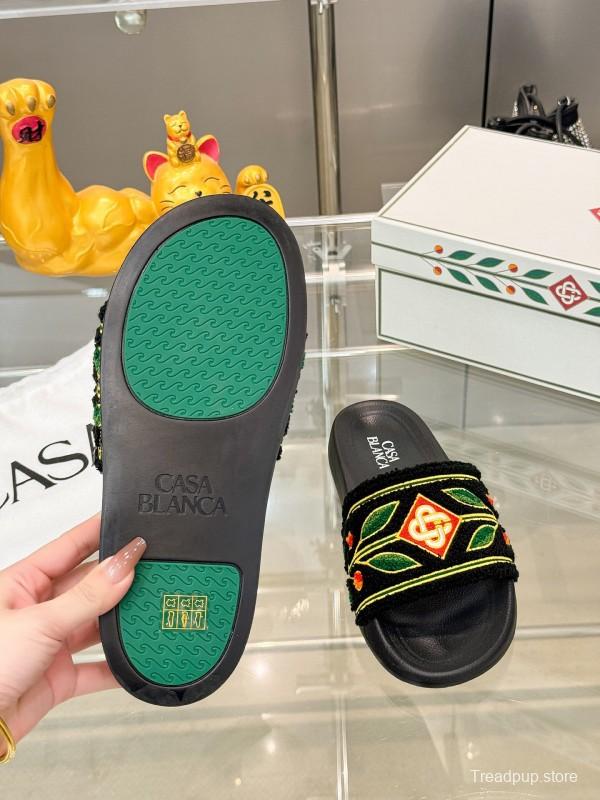 2025 Men CASA BLANCA Black Green Red Embroidered Leather Slippers Embroidery KFY00160