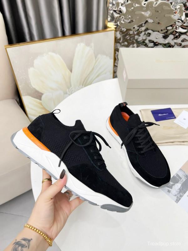 2025 Unisex Santoni Black Orange Wool Blend Sneakers AS00320