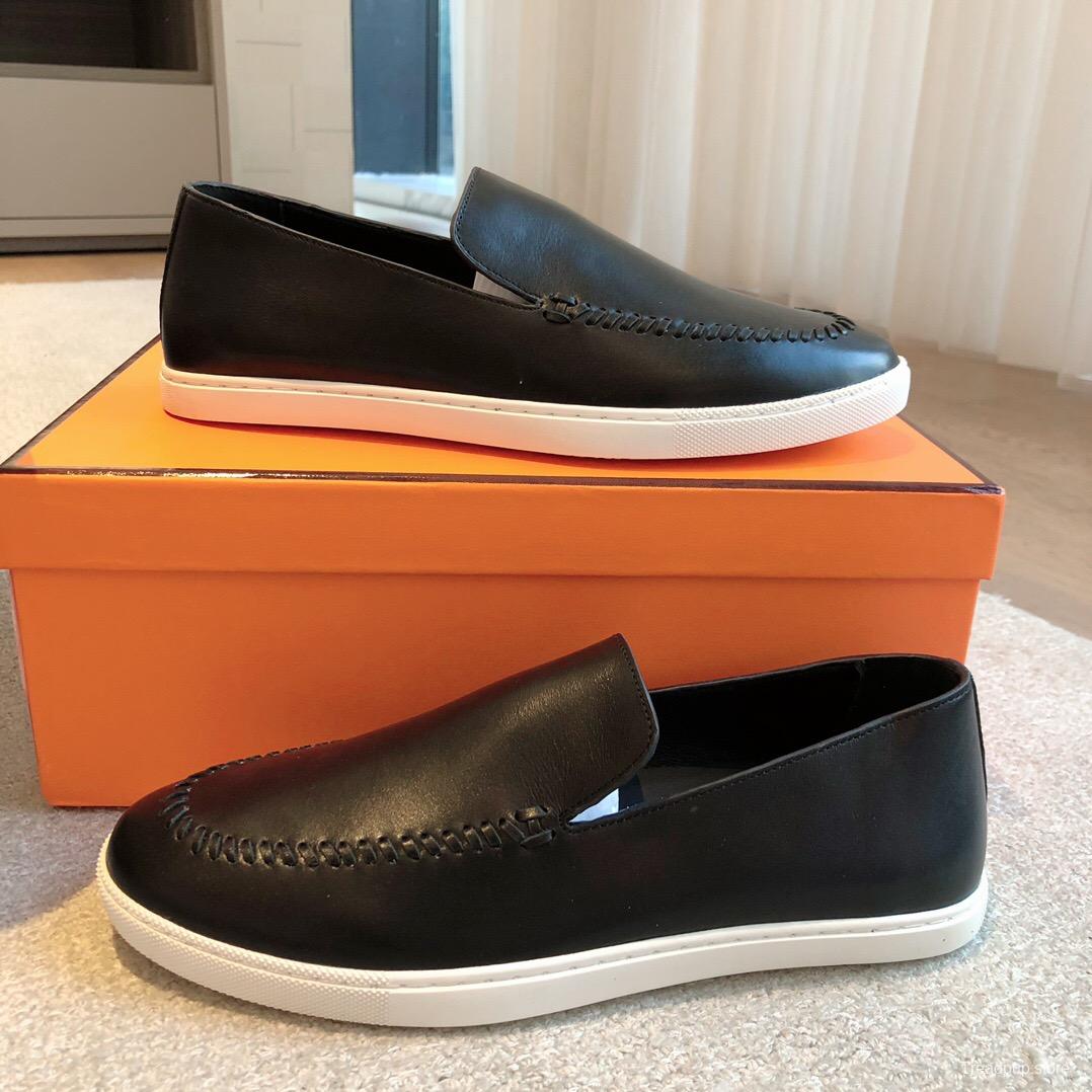 2025 Men Hermès Black Leather Loafers AS00380