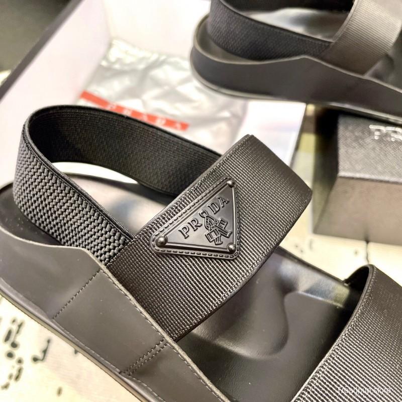 2025 Men Prada Black Fabric Sandals Original Sole KFY00230