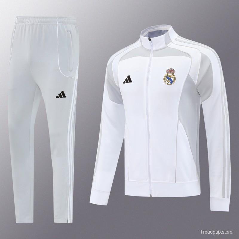25/26 Real Madrid Grey/White Full Zipper Jacket + Long Pants