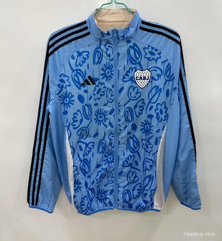 25/26 Boca Juniors Light Blue/Beige with Floral Pattern Reversible Windbreaker