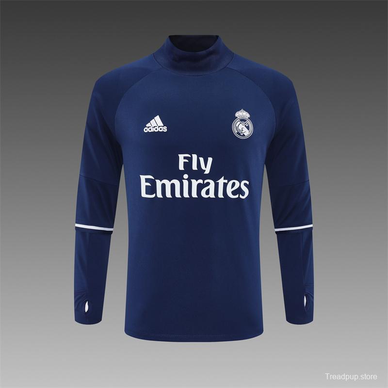 Retro 16/17 Real Madrid Royal Blue Half Zipper Jacket+Long Pants