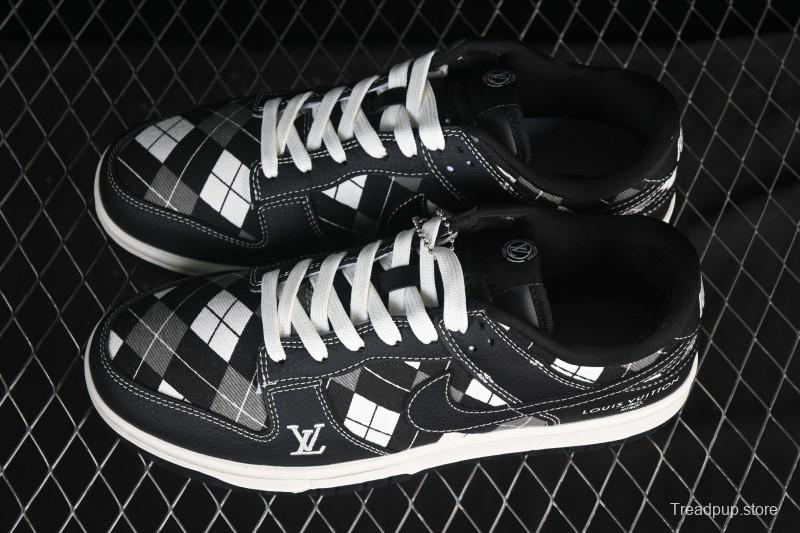 Nike SB Dunk Low LV Collaboration Black White Grid High-End Custom Low-Top Casual Skate Shoes SC0601-460